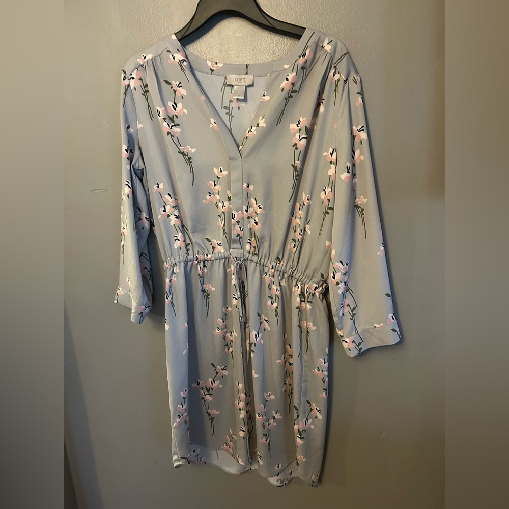 Loft Dress - gray long sleeve floral print pink/white cherry blossom - Picture 3 of 10